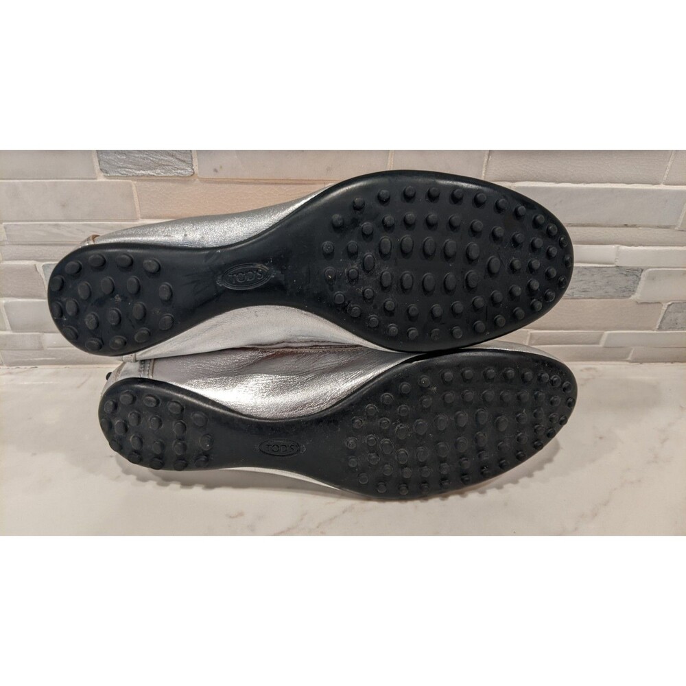 TOD'S Women's Silver Metallic Leather Ballet Flats Size 37/7 - Picture 6 of 12